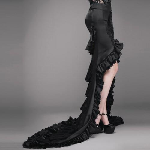 Punk Fashion Gothic Style Front Short Long Back Big Swing Skirt Steampunk Party Prom Women Sexy Fishtail Long Skirts