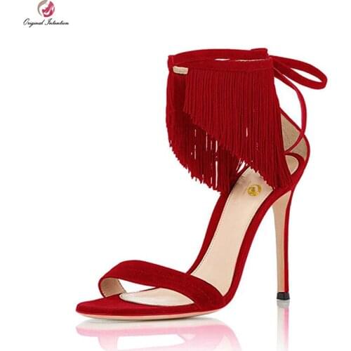 Original Intention Women Sandals Sexy Peep Toe Thin Heels Sandals Popular Black Green Red Brown Shoes Woman Plus US Size 4-15