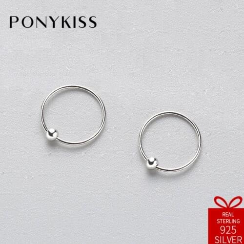PONYKISS Office Solid S925 Sterling Silver Minimalist Round Hoop Earrings For Women Party Anniversary Jewelry Accessories Gift