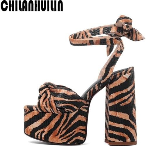 Europe America pop thick high heels shoes women pumps platform female shoes ankle strap party wedding shoes ladies beach sandals