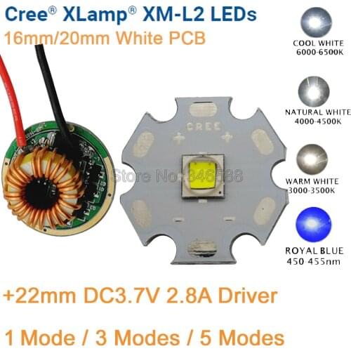 20mm White PCB CREE XML2 XM-L2 T6 10W Cool White Neutral White Warm White High Power LED Emitter Chip+ 12V Input 22mm LED Driver