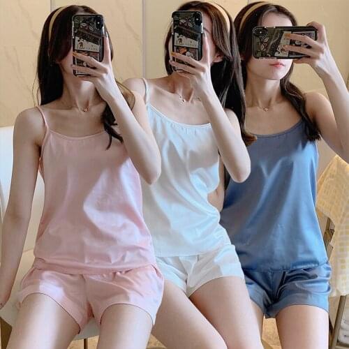 2021 Summer Silk Satin Sexy Lingerie Spaghetti Strap Pajama Sets for Women Shorts Sleepwear Pyjama Homewear Pijama Mujer Clothes