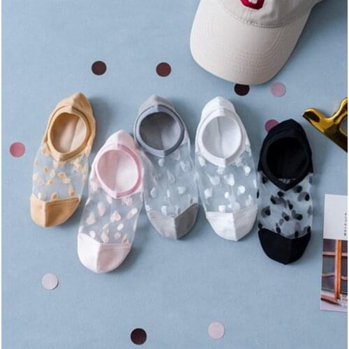 5 Pairs Women Socks Kawaii Summer New Dot No Show Socks Soft Silk Thin Transparent Ankle Socks Breathable Solid Invisible Socks