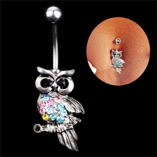 7 Styles Colorful Navel Ring Piercing Jewelry Fashion Rhinestone Owl Leaf Butterfly Belly Navel Ring Cuff Party Accessories