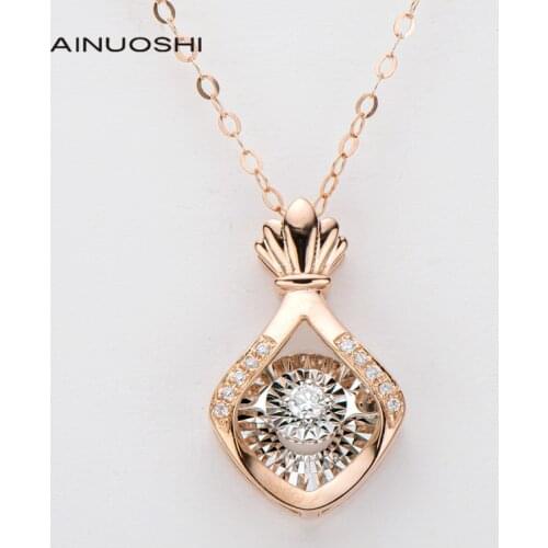AINUOSHI 18K Rose Gold 0.06ct Real Diamond Dancing Lovely Corolla Vintage Pendant Necklace for Women Unique Charm Jewelry 18