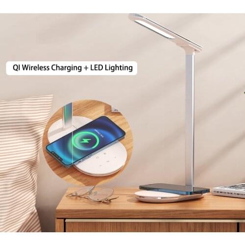 10W Qi Fast Wireless Charger For iPhone 12 Xiaomi Samsung Huawei Folding LED Desk Lamp Foldable Charging Dock Office Work Light