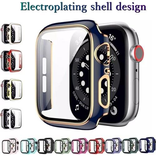 IWatch Case for Apple Watch Cases 44mm 40mm 6/SE/5/4/3/2/1 Tempered Film Screen Protector Frame Glass Film for Iwatch 42mm 38mm