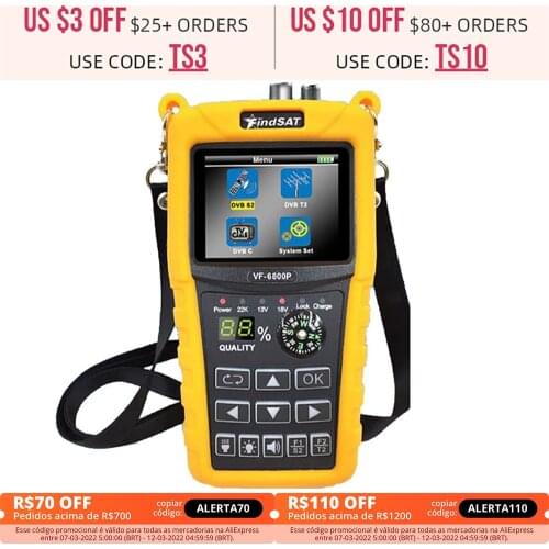 VF-6800 with Yellow Case COMBO DVB-T2 /S2 /C Satellite Finder 2000mA MPEG4 Sat Finder Meter 2.4 inch LCD HD Digital Satfinder