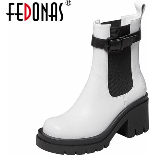 FEDONAS New Fashion Buckle Women Ankle Boots Concise Genuine Leather Casual Shoes Woman 2021 Autumn Winter High Heels Platforms