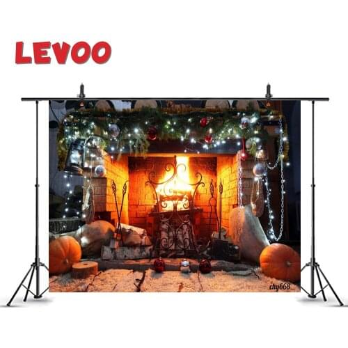 LEVOO Christmas Party Background Christmas Brick Fireplace Fire Pumpkins Night Photo Backdrop Photobooth Photo Zone Photocall