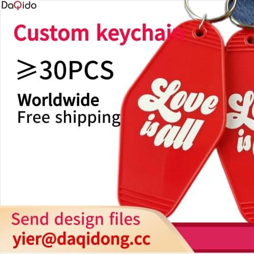 300Pcs wholesale price custom colorful Hot stamping logo plastic Retro motel hotel room keychain