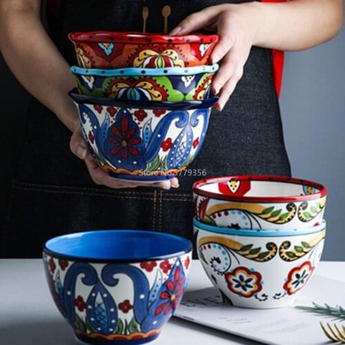 Creative and Stylish Hand-painted Ceramic Cutlery Bowl Rice Bowl Shaped Bowl Fruit Salad Bowl Family Breakfast Cereal Bowl