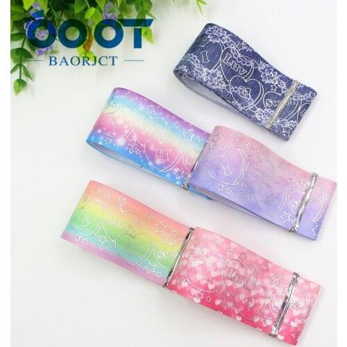 I-19917-2184 1-1/2'' 38mm 10yards Colorful gradient hot silver stars Love grosgrain ribbon,DIY holiday party decorations