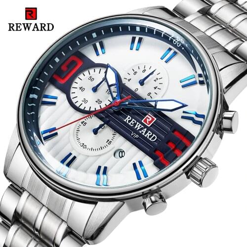 REWARD Top Brand Men Watch Luxury Stainless Steel Band Quartz Analog Wristwatch Mens Military Waterproof Watches Male Clock