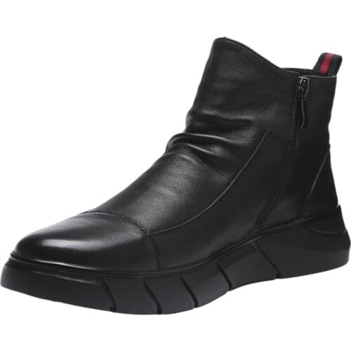 Boots High-top Casual Men Leather Sneakers Black boots mens leather boots winter plus velvet high-top casual shoes