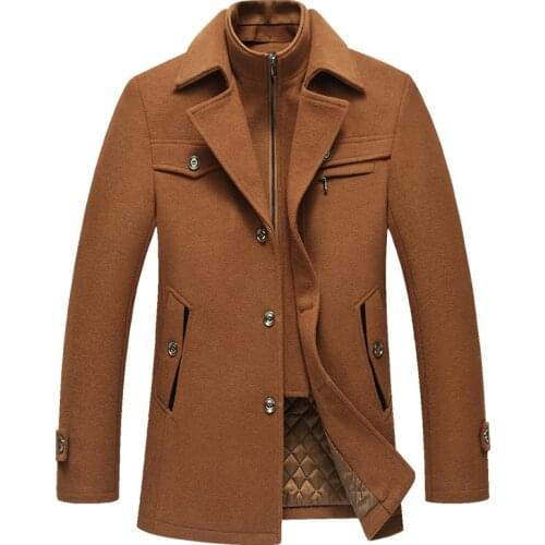 New Men 30% Wool Blends Coats Autumn Winter Solid Color Cold Resistant Men Woolen Overcoat Double Collar Casual Trench Coat Male