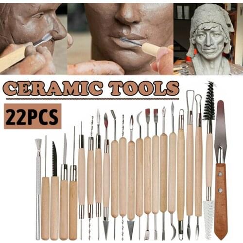 22pcs Clay Sculpting Sculpture Carving Modeling Tools Kit Wooden Handle Stainless Steel Blade Ceramic Pottery Tools