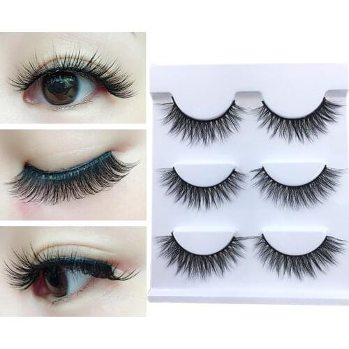 YOKPN New 0.07 Soft Natural False Eyelashes Cross Messy Thick Eye Tail Long 3D Fake Eyelashes Daily Makeup Tools Lashes 3 Pairs