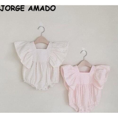 2021 Korean Style New Summer Baby Girl Bodysuit Pink White Dot Jumpsuit Newborn Cute Style Kids Clothes E7597