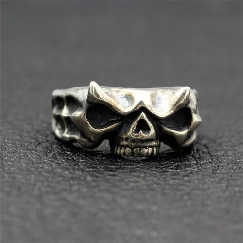 New Mens Retro Handmade Skull Ring Cute Grim Reaper Gothic Skull Mens Plaid Punk Motorcycle Ring Jewelry