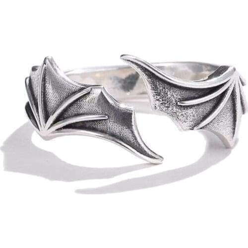 M2EA 2 Pcs Paired Vintage Rings Fashionable Angel Demon Wing Retro for Women Men Couples Matching BFF Jewelry Gifts