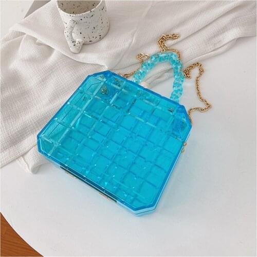 Transparent Acrylic Fashion Box Handbags for Women Chain Shoulder Bags Plaid Pearl Buckle Party Clutch Designer Bag Crossbody