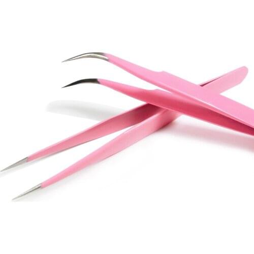 Pink Stainless Steel Nail Tweezers Straight Type Curved Nail Tweezers For Manicure Decoration Auxiliary Tool Kit