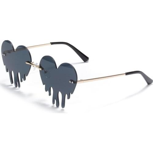 New style peach heart frameless sunglasses women new style tassel love metal sunglasses party heart-shaped glasses