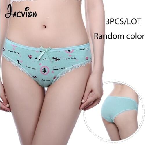 Jacvion 3Pieces/Lot Panties Women briefs lace cotton briefs Printing soft women underwear Size M-XL comfortable breathable cute