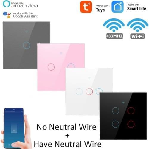 Tuya Smart Home Wall Touch Switch WiFi+RF433MHZ 1/2/3/4Gang Smart Light Switches Work With Tuya Smart Life APP Alexa Google Home