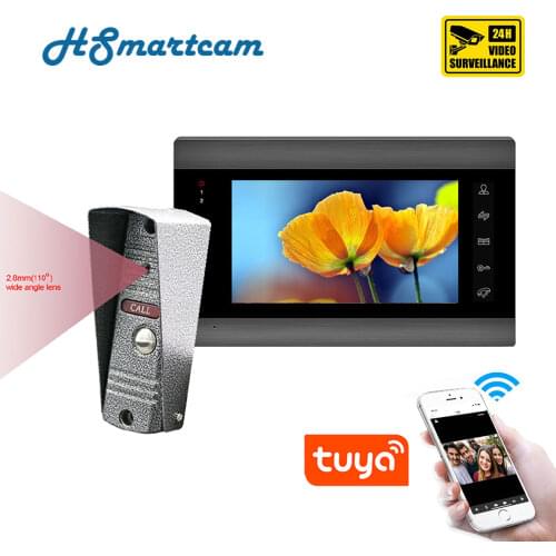 Tuya App Home 7 Inch Wireless Wifi Smart IP Video Doorbell Intercom System 1xTouch Screen Monitor with Door Phone IR Camera