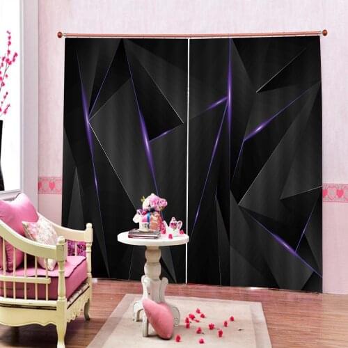 Custom Abstract Art Black Aurora Geometrical pattern Modern Image Curtain For Living room Bedroom hotel Window Drapes Decor Sets