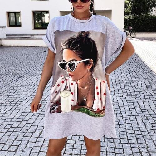 Oversized Women Long T Shirt Art Beauty Print Short Sleeve Boy friend Style Casual Ladies T-shirts 2021 Summer Comfortable Tops