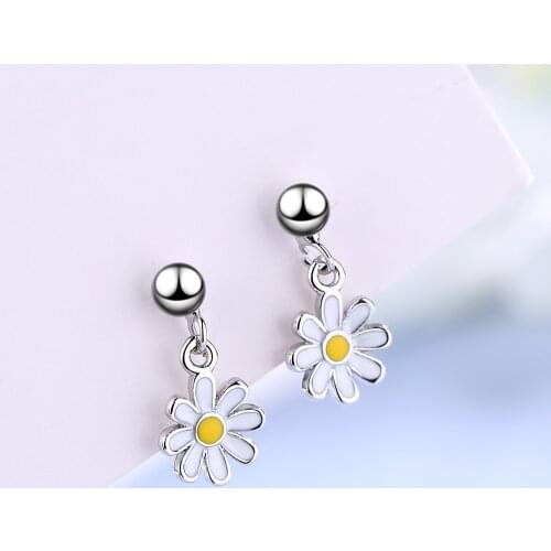 925 Sterling Silver Daisy Flower Piercing Stud Earrings For Women Girls Party Wedding Jewelry Brincos Pendientes eh707