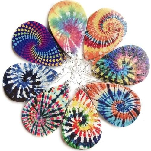 Women Earring Faux Leather Floral Print Teardrop Dangle Handmade Earrings