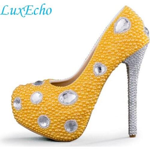 New Gold Black Beaded handmade wedding shoes women Fashion Party Pumps big size 34-43 Girls single shoes Luxury crystal Pumps
