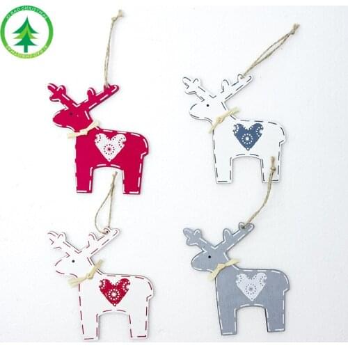 1 Pcs 11.5x12cm Wooden Elk Christmas Tree Ornaments Creative Painted Love Fawn Pendant Christmas Home Decoration New Year 2022