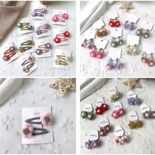 10pair/lot New lovely Knitted Wool Flower Hairpin Hair Rope Girls Hair Clips kids toddlers Hair Accessories Fashion Sweet Set