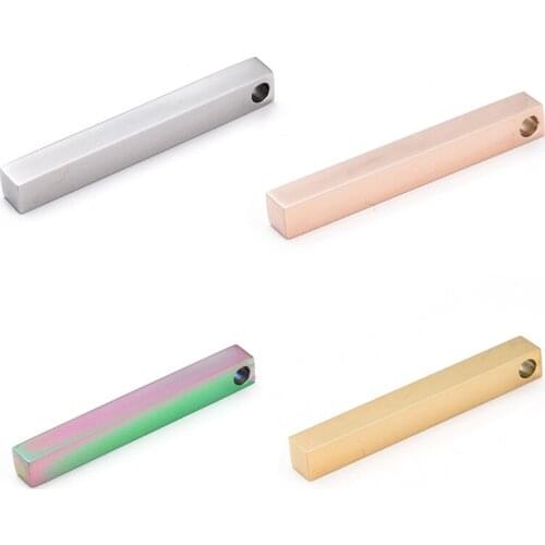 10pcs 304 Stainless Steel Pendants Rectangle/Bar for Jewelry Making DIY Bracelet Necklace 40x5x5mm Hole: 3mm