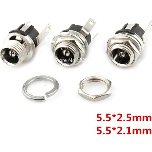 10pcs 5.5x2.1mm 5.5x2.5mm DC Socket With Nut DC Power Jack Socket Female Panel Mount Connector DC025 DC-025