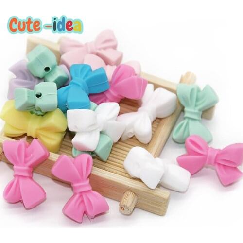 Cute-idea 10pcs Bow knot Silicone Beads Food Grade Teether Baby Teething Beads DIY Nursing Necklace Pacifier chain Baby Product