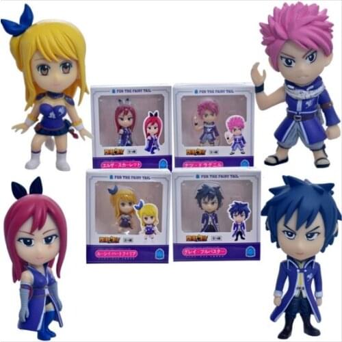 4pcs/lot Anime Fairy Tail Action Figure Toys Natsu Lucy Elza Gray PVC Collection toys gifts