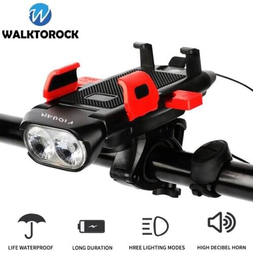 4 in 1 Bicycle Light Front Horn Lights Waterproof Bike Lantern Bike Front and Rear Light Set Phone Support Bike Accessories