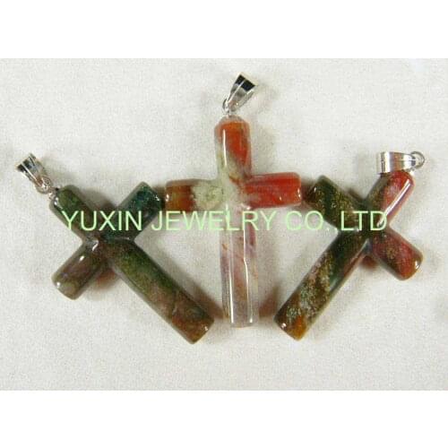 5pcs Beautiful Fashion Natural India Agates Stone Cross Pendants Charms Stone for Necklace Making Jewelry Pendant Classic Cross