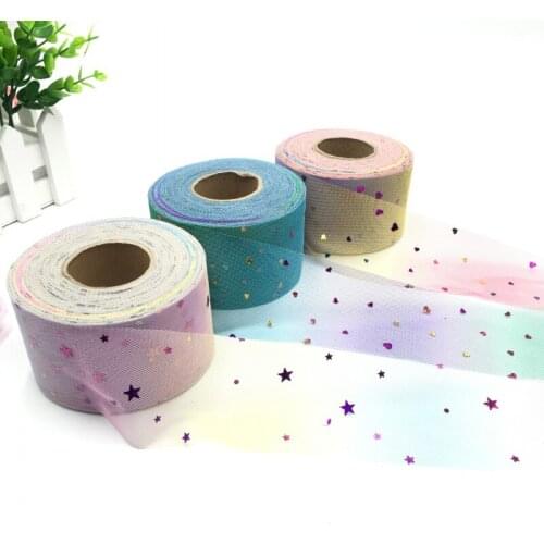 50yard/lot 5.5cm Star Heart Confetti Glitter Tutu Mesh Roll Spool Tutu Soft Sequin Tulle DIY Wedding Unicorn Birthday Decoration