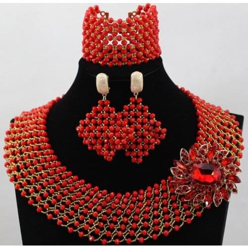 African Red Beads Jewelry Set Nigerian Wedding Crystal Jewlery Set Fashion Women Necklace Set Free Shipping WD191