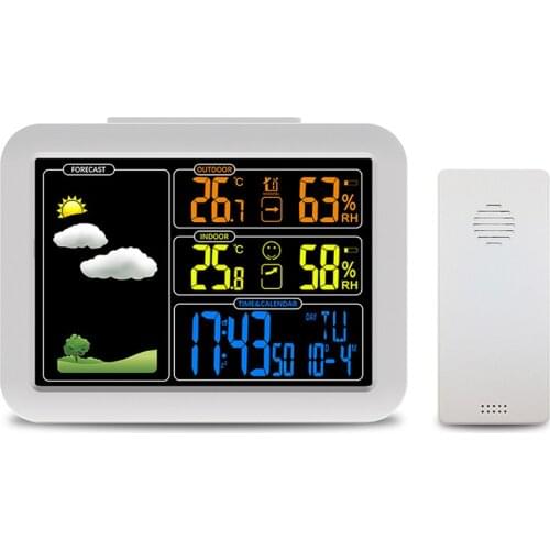 Wireless Digital Alarm Clock Weather Forecast Station Indoor Outdoor Temperature and Humidity Meter with 5min Snooze Function