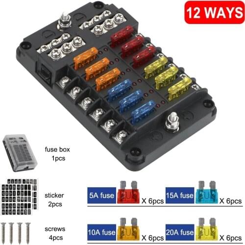32V 75A Fuse Box Holder Flame Retardant 6 Ways 12 Ways Blade Fuse Block With Double Fuses Cover For Auto Car Marine Trike