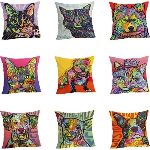 Painting The Cat and Dog Colorful Wave Cushion Cover Throw Pillow Case for Home Chair Sofa Decoration Square Pillowcases