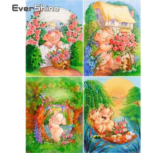EverShine Diamond Painting Pig Cross Stitch Full Square Bead Embroidery DIY 5D Diamond Art Handicraft Gift Home Decoration